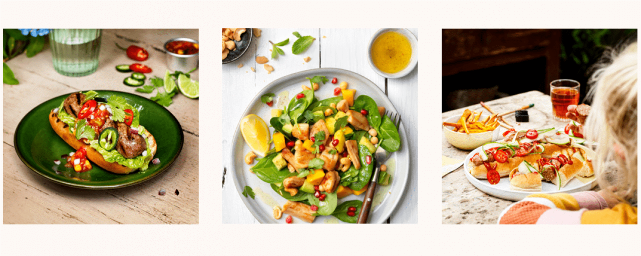 three images of food